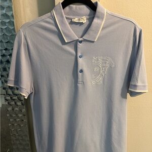 Versace Blue Men's Polo Shirt with Embroidered Medusa Detail